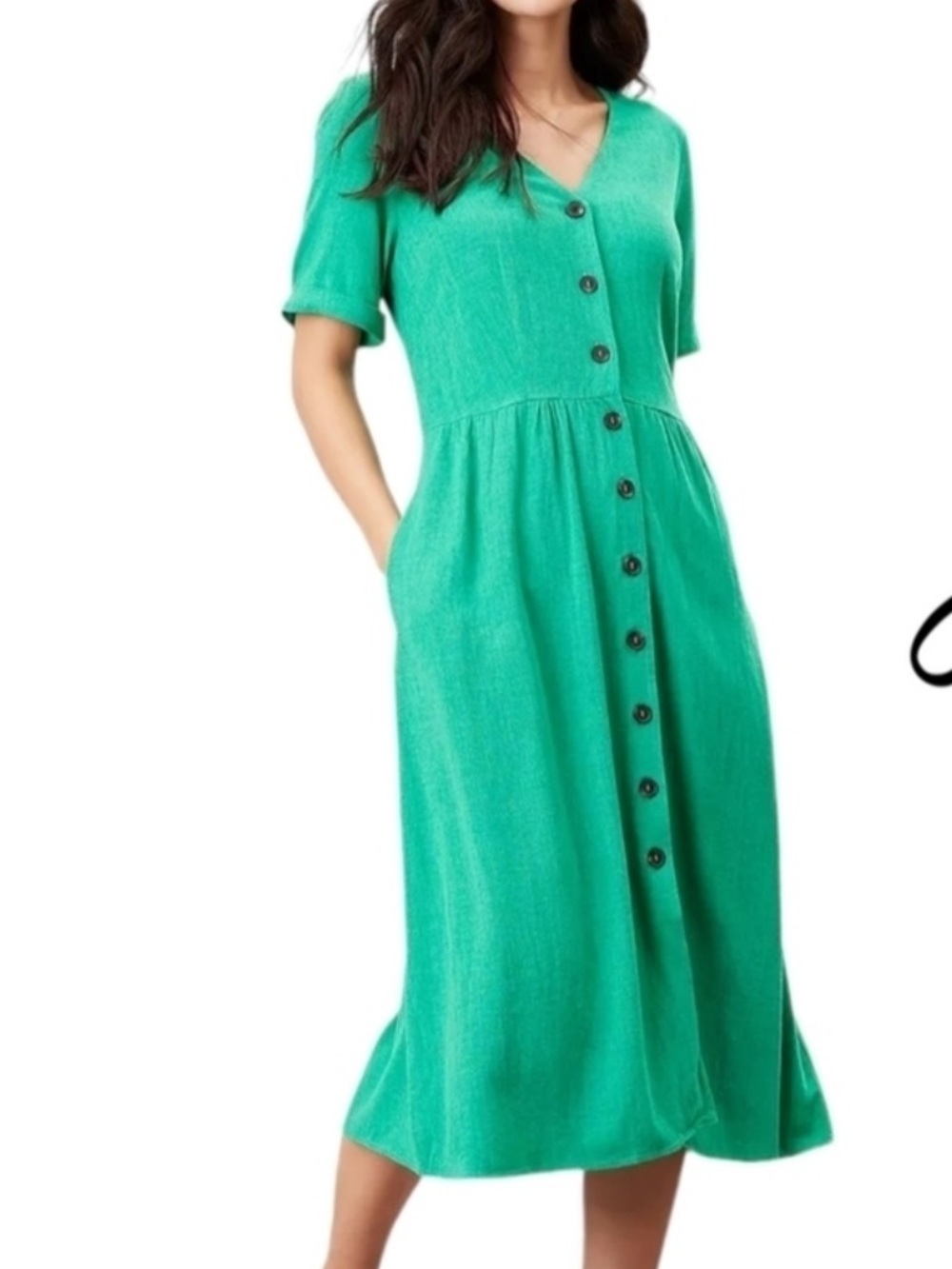NWOT Green Button-Front Midi Dress